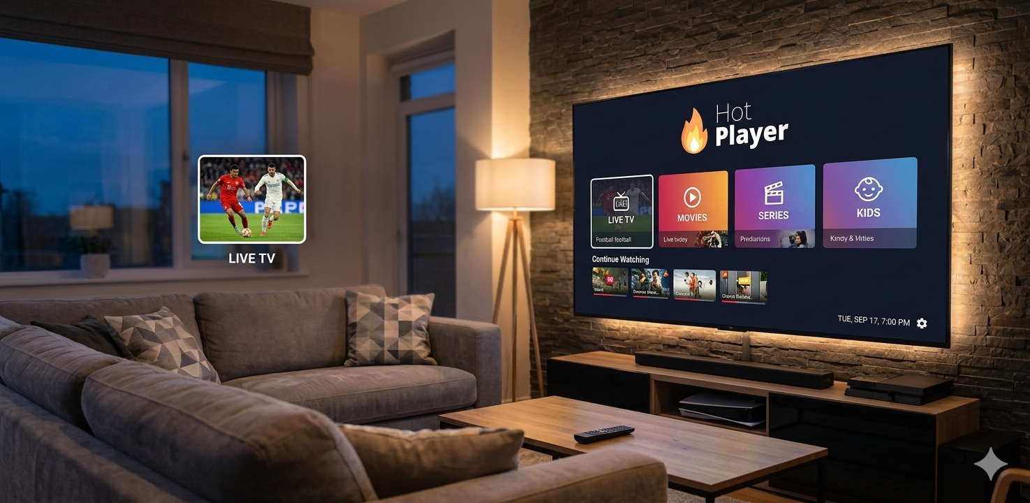 Hot Player app interface showing Xtream Codes and M3U playlist setup screen for streaming configuration